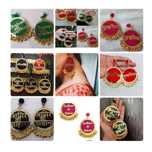 BC womens Customised Acrylic Wedding Earrings for Dulhe Ki Behan   Amazonin Fashion